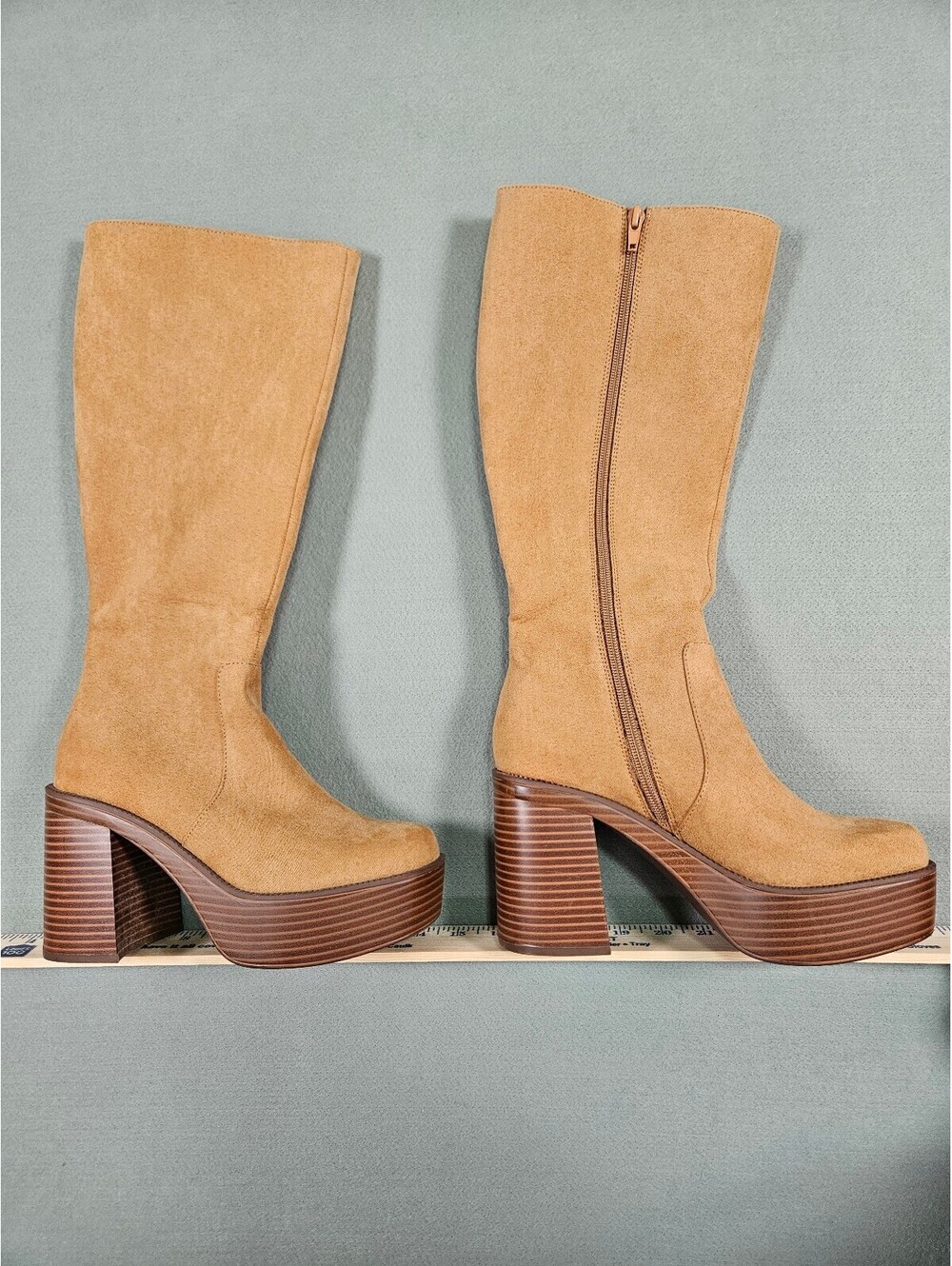 Madden Girl Tan Suede Platform Knee High Boots 6.5